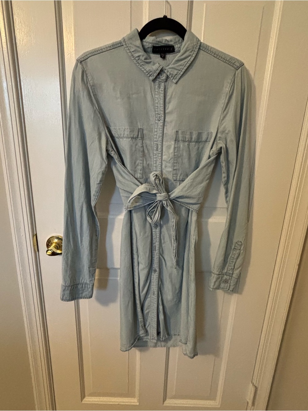 Sanctuary Light Blue Denim Tie-Waist Mini Dress